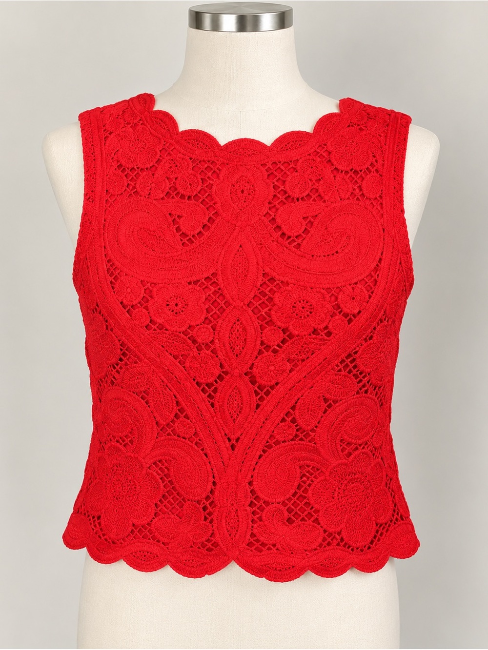 NWT Cachรฉ Red Crochet Lace Sleeveless Top Size S Y2K